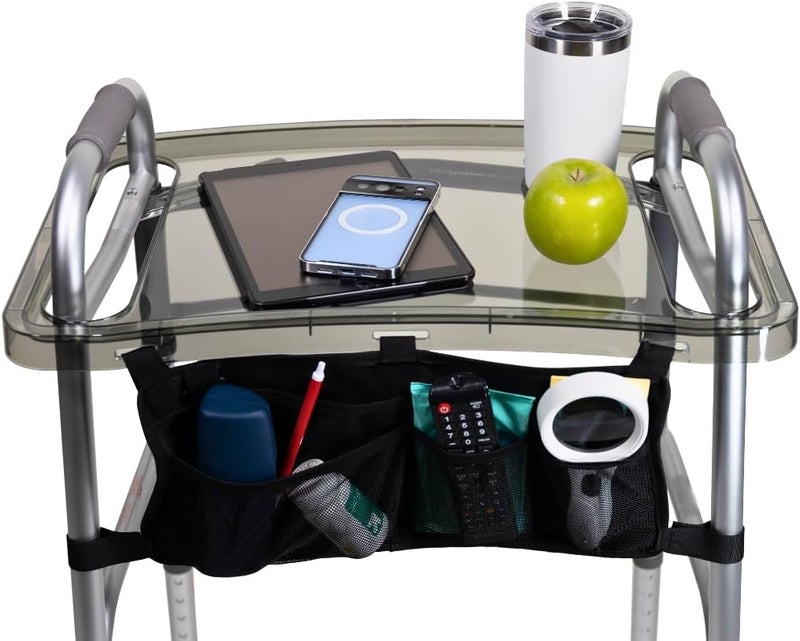 Strongarm Clear View Walker Tray + Bag + Non-Slip Mat & Cup Holder, Tray for Folding Walkers, Food Tray, Walker Accessories, Tray Table for Standard Adult Walkers (Black) - Image 5
